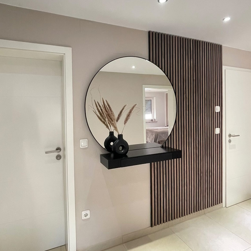 Ábhar Éagsúla Stiallacha Adhmaid Maisiú Oifige Painéil Bhalla Gratála Painéil Ionsúite Fuaime Réiteach Tionscadail Dearaidh Grafach