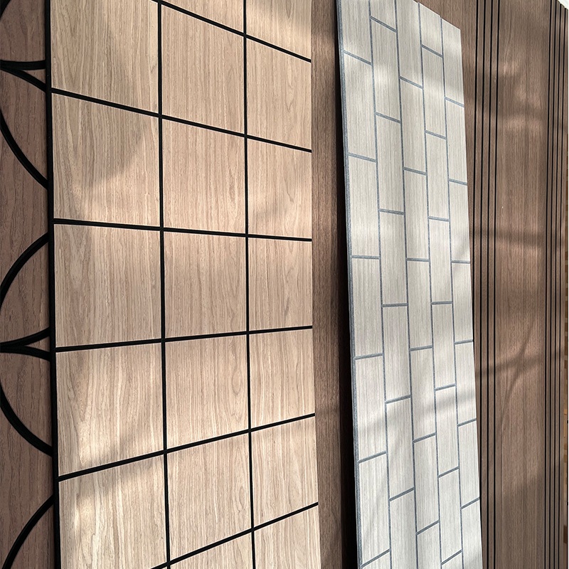 Stíl Dearadh Tionscail Adhmad veinír curtha orthu Painéil Foam Painéil Balla Fuaimiúil le haghaidh Feidhm Fuaimiúil in Árasáin